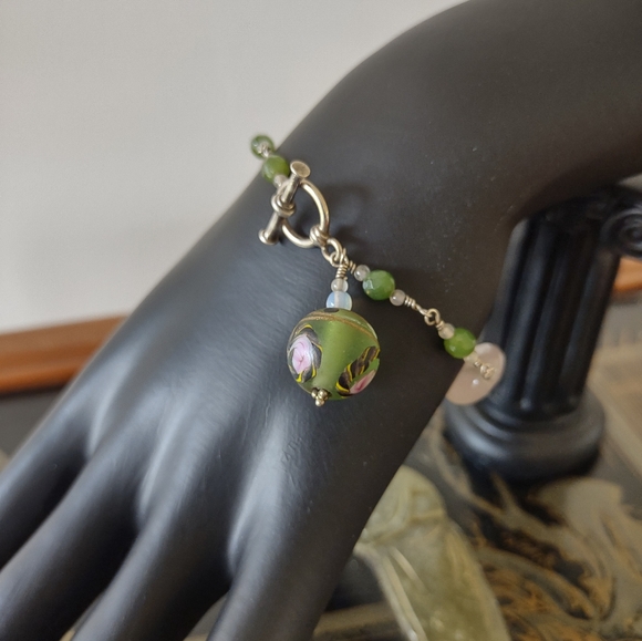 Sterling Silver Rose Pink Green Quartz Bracelet - Picture 3 of 8